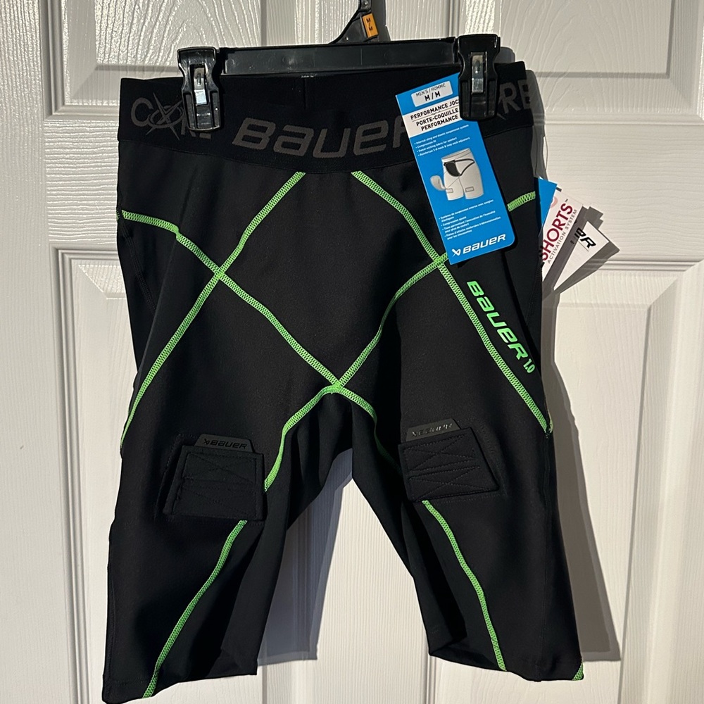Bauer Hockey Black and Green Compression Shorts with Jock